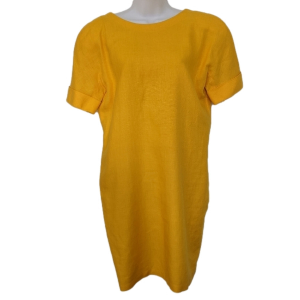 NANCY FUNG *VINTAGE SUNNY YELLOW LINEN BLEND DRESS DEEP BACK V  SIZE S/M*